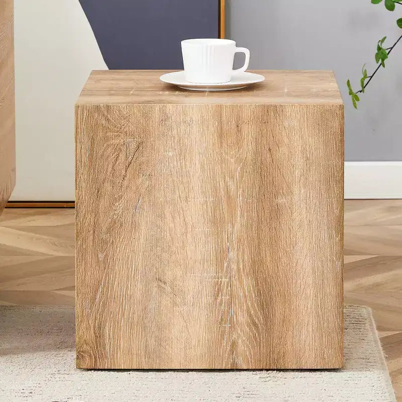 Tavolino da caffè in MDF color legno chiaro da 15,7 pollici, Tavolino d'appoggio quadrato minimalista dalla texture liscia, senza montaggio, per soggiorno