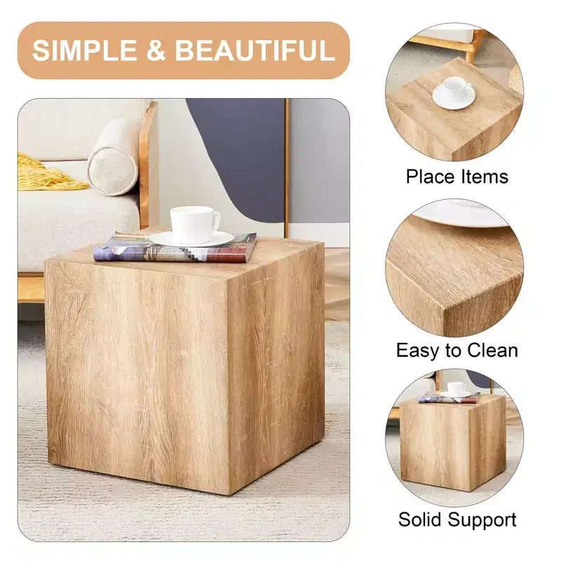 Tavolino da caffè in MDF color legno chiaro da 15,7 pollici, Tavolino d'appoggio quadrato minimalista dalla texture liscia, senza montaggio, per soggiorno