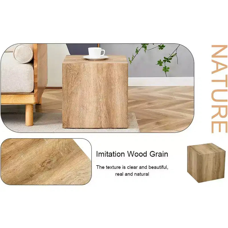 Tavolino da caffè in MDF color legno chiaro da 15,7 pollici, Tavolino d'appoggio quadrato minimalista dalla texture liscia, senza montaggio, per soggiorno