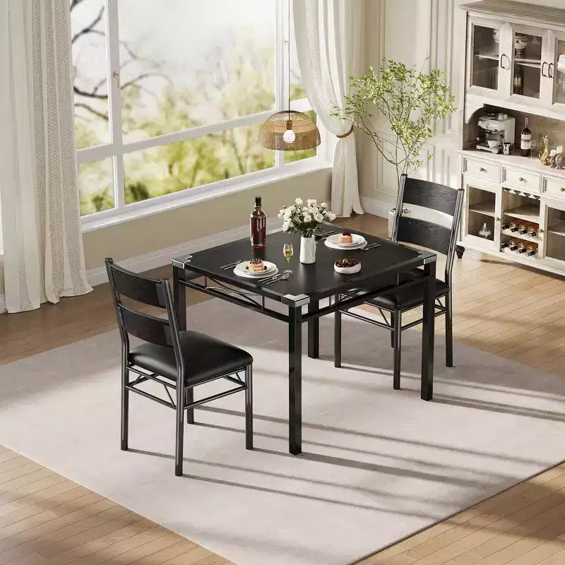 Set Tavolo da Pranzo 4 Sedie Imbottite, Robusta Struttura in Legno, Protezioni Angolari, Perfetto per Appartamento o Sala da Pranzo Piccola