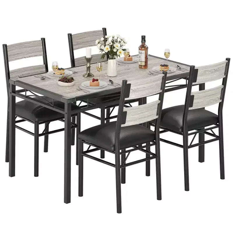 Set Tavolo da Pranzo 4 Sedie Imbottite, Robusta Struttura in Legno, Protezioni Angolari, Perfetto per Appartamento o Sala da Pranzo Piccola