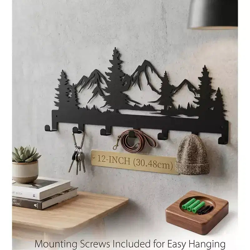 Appendiabiti da Parete in Metallo a Tema Montagna, 30 cm, Piccolo ed Elegante