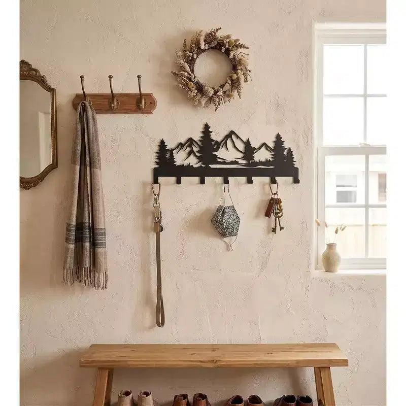 Appendiabiti da Parete in Metallo a Tema Montagna, 30 cm, Piccolo ed Elegante
