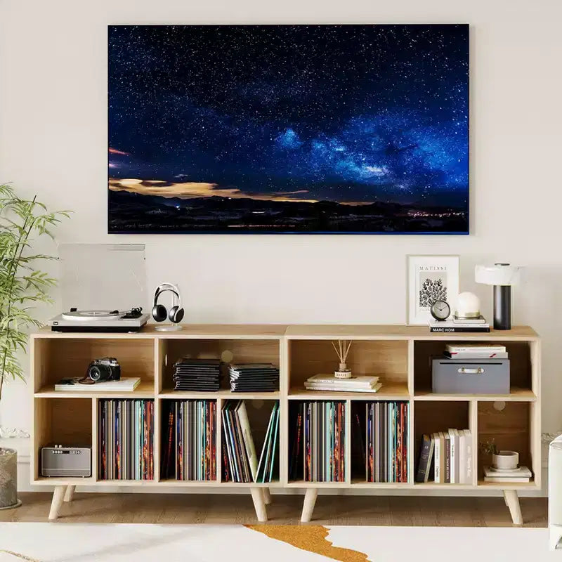 Supporto moderno per giradischi da 39,5 pollici con stazione di ricarica, mobiletto per giradischi in legno multistrato, può contenere oltre 350 album in vinile, per soggiorno, camera da letto, ufficio