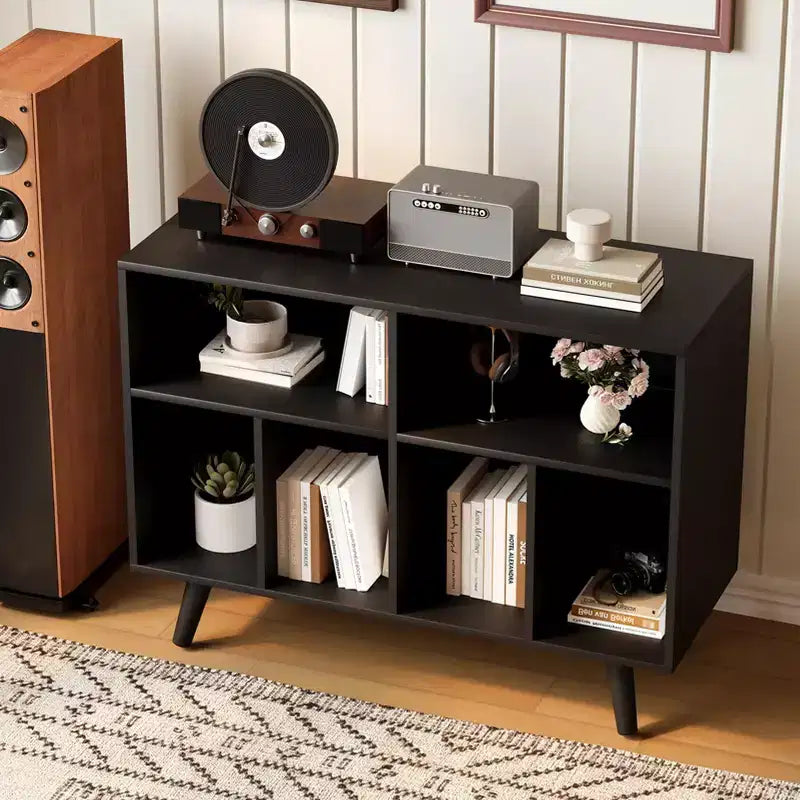 Supporto moderno per giradischi da 39,5 pollici con stazione di ricarica, mobiletto per giradischi in legno multistrato, può contenere oltre 350 album in vinile, per soggiorno, camera da letto, ufficio