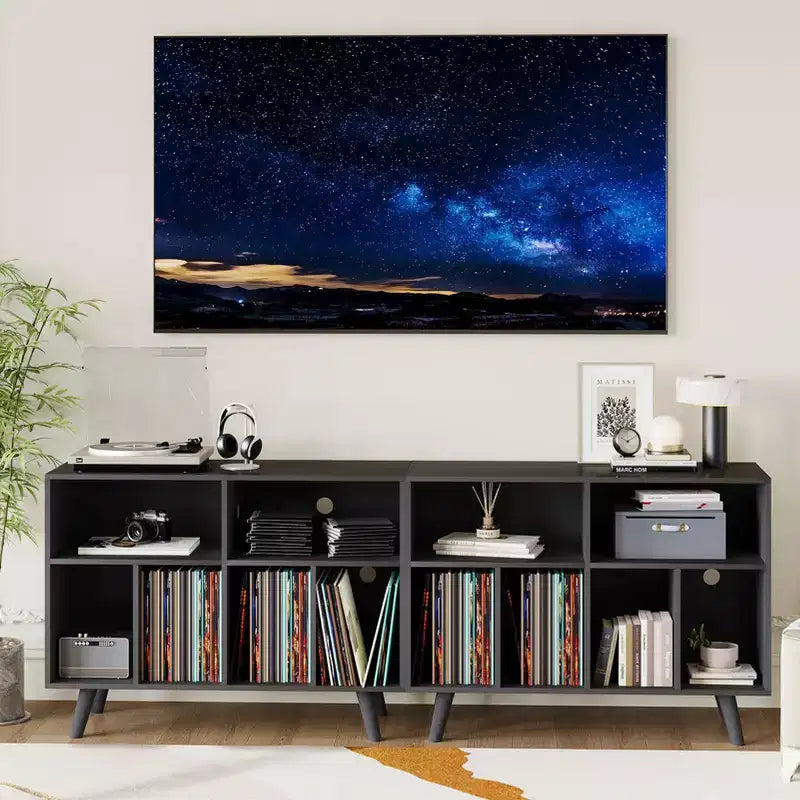 Supporto moderno per giradischi da 39,5 pollici con stazione di ricarica, mobiletto per giradischi in legno multistrato, può contenere oltre 350 album in vinile, per soggiorno, camera da letto, ufficio