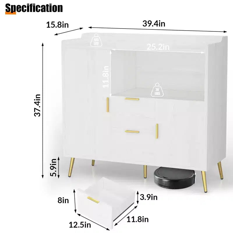 Set di 2 Madie Moderne con Cassetti, Credenze Contenitore da 100 cm con Ripiani e Ante per Cucina Sala da Pranzo