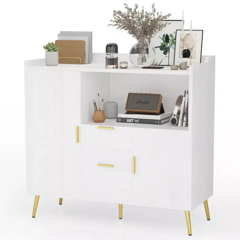 Set di 2 Madie Moderne con Cassetti, Credenze Contenitore da 100 cm con Ripiani e Ante per Cucina Sala da Pranzo