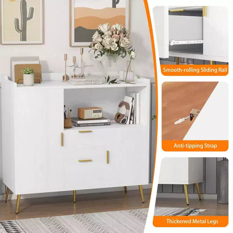 Set di 2 Madie Moderne con Cassetti, Credenze Contenitore da 100 cm con Ripiani e Ante per Cucina Sala da Pranzo