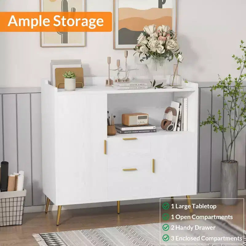 Set di 2 Madie Moderne con Cassetti, Credenze Contenitore da 100 cm con Ripiani e Ante per Cucina Sala da Pranzo