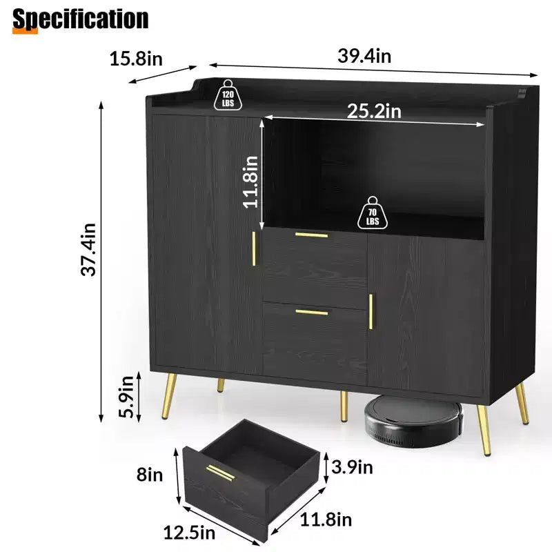Set di 2 Madie Moderne con Cassetti, Credenze Contenitore da 100 cm con Ripiani e Ante per Cucina Sala da Pranzo