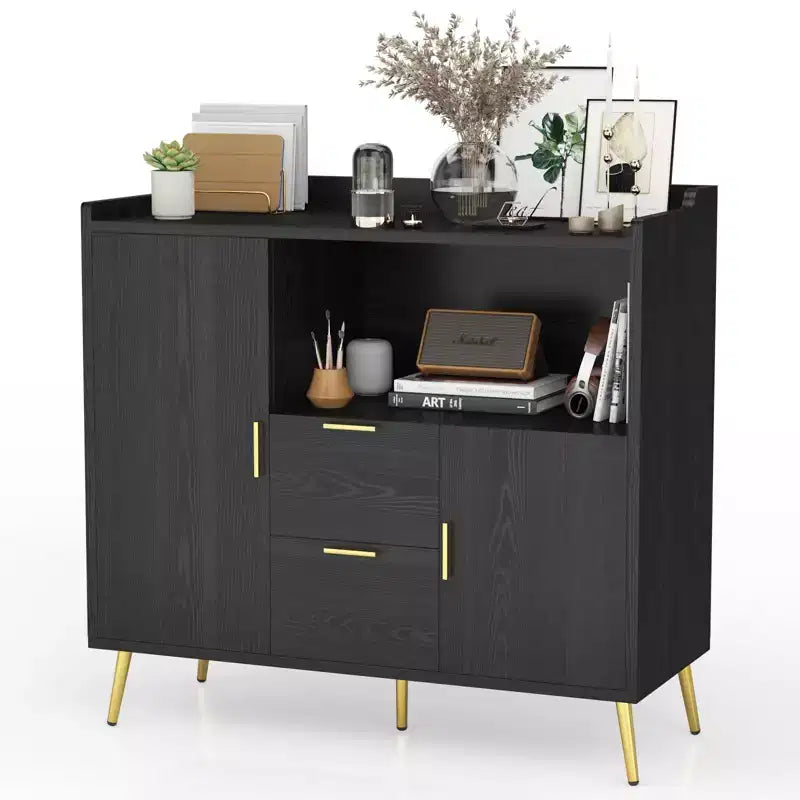 Set di 2 Madie Moderne con Cassetti, Credenze Contenitore da 100 cm con Ripiani e Ante per Cucina Sala da Pranzo