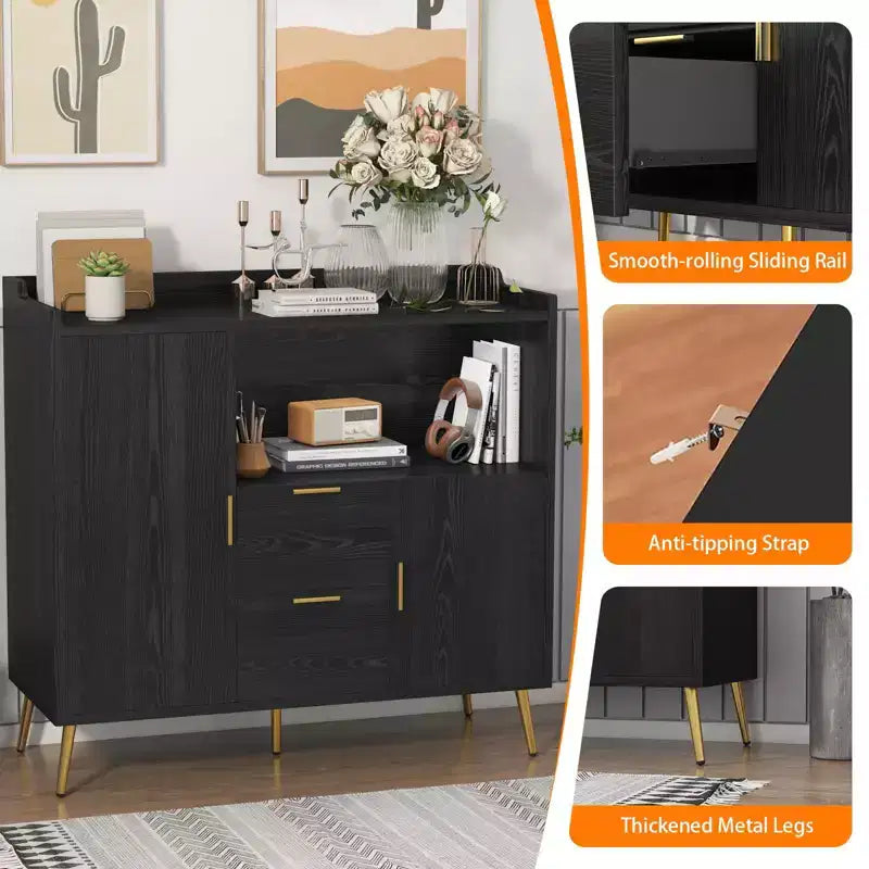 Set di 2 Madie Moderne con Cassetti, Credenze Contenitore da 100 cm con Ripiani e Ante per Cucina Sala da Pranzo