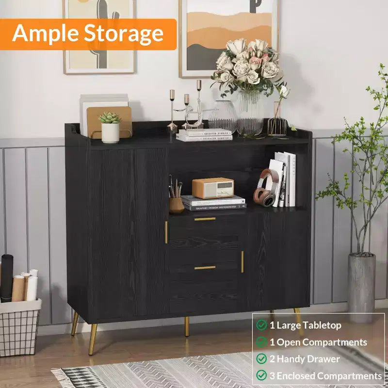 Set di 2 Madie Moderne con Cassetti, Credenze Contenitore da 100 cm con Ripiani e Ante per Cucina Sala da Pranzo