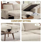 Divano letto Dyonery, 81 divano letto estraibile a L con penisola contenitore reversibile/porta USB/tasca laterale/montaggio senza attrezzi, velluto a coste beige