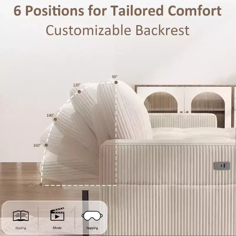 Divano letto Dyonery, 81 divano letto estraibile a L con penisola contenitore reversibile/porta USB/tasca laterale/montaggio senza attrezzi, velluto a coste beige