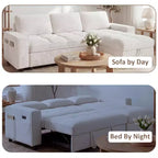 Divano letto Dyonery, 81 divano letto estraibile a L con penisola contenitore reversibile/porta USB/tasca laterale/montaggio senza attrezzi, velluto a coste beige