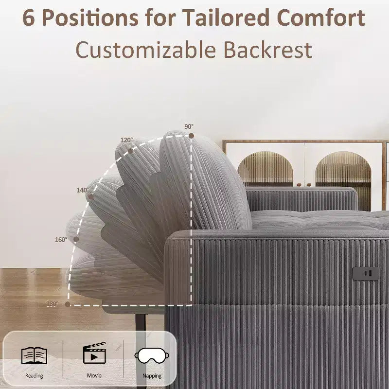 Divano letto Dyonery, 81 divano letto estraibile a L con penisola contenitore reversibile/porta USB/tasca laterale/montaggio senza attrezzi, velluto a coste beige
