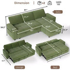 Divano letto Dyonery, 81 divano letto estraibile a L con penisola contenitore reversibile/porta USB/tasca laterale/montaggio senza attrezzi, velluto a coste beige