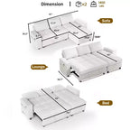 Divano letto Dyonery, 81 divano letto estraibile a L con penisola contenitore reversibile/porta USB/tasca laterale/montaggio senza attrezzi, velluto a coste beige