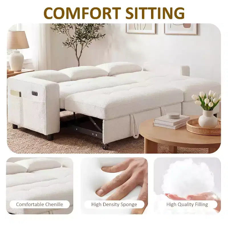 Divano letto Dyonery, 81 divano letto estraibile a L con penisola contenitore reversibile/porta USB/tasca laterale/montaggio senza attrezzi, velluto a coste beige