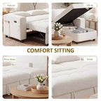 Divano letto Dyonery, 81 divano letto estraibile a L con penisola contenitore reversibile/porta USB/tasca laterale/montaggio senza attrezzi, velluto a coste beige