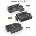 Divano letto Dyonery, 81 divano letto estraibile a L con penisola contenitore reversibile/porta USB/tasca laterale/montaggio senza attrezzi, velluto a coste beige