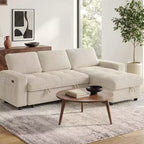 Divano letto Dyonery, 81 divano letto estraibile a L con penisola contenitore reversibile/porta USB/tasca laterale/montaggio senza attrezzi, velluto a coste beige