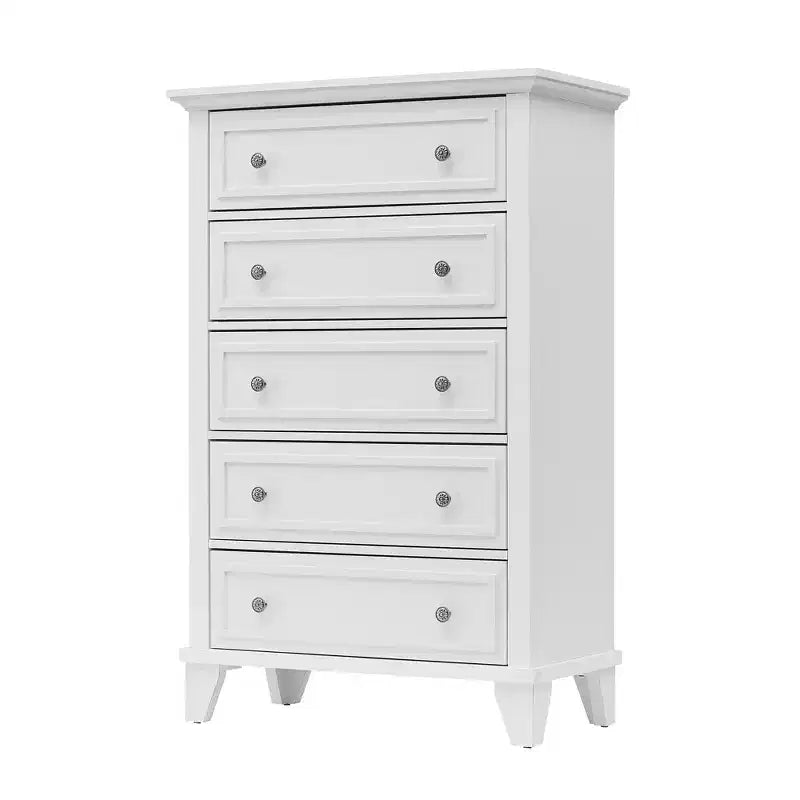 Cassettiera moderna a 5 cassetti in legno alta 122 cm, comò profondo con maniglie in metallo per camera da letto e soggiorno