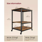 VASAGLE Supporto per Stampante, Carrello Porta Stampante, Tavolino Sottoscrivania, Mobile con Rotelle Bloccabili, Struttura in Acciaio, per Ufficio, Scaffale a 3 Livelli