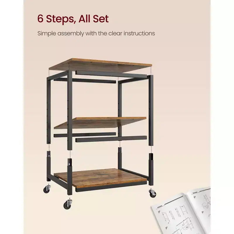 VASAGLE Supporto per Stampante, Carrello Porta Stampante, Tavolino Sottoscrivania, Mobile con Rotelle Bloccabili, Struttura in Acciaio, per Ufficio, Scaffale a 3 Livelli