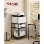 VASAGLE Supporto per Stampante, Carrello Porta Stampante, Tavolino Sottoscrivania, Mobile con Rotelle Bloccabili, Struttura in Acciaio, per Ufficio, Scaffale a 3 Livelli