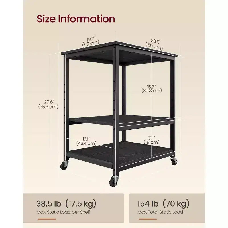 VASAGLE Supporto per Stampante, Carrello Porta Stampante, Tavolino Sottoscrivania, Mobile con Rotelle Bloccabili, Struttura in Acciaio, per Ufficio, Scaffale a 3 Livelli