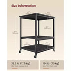 VASAGLE Supporto per Stampante, Carrello Porta Stampante, Tavolino Sottoscrivania, Mobile con Rotelle Bloccabili, Struttura in Acciaio, per Ufficio, Scaffale a 3 Livelli