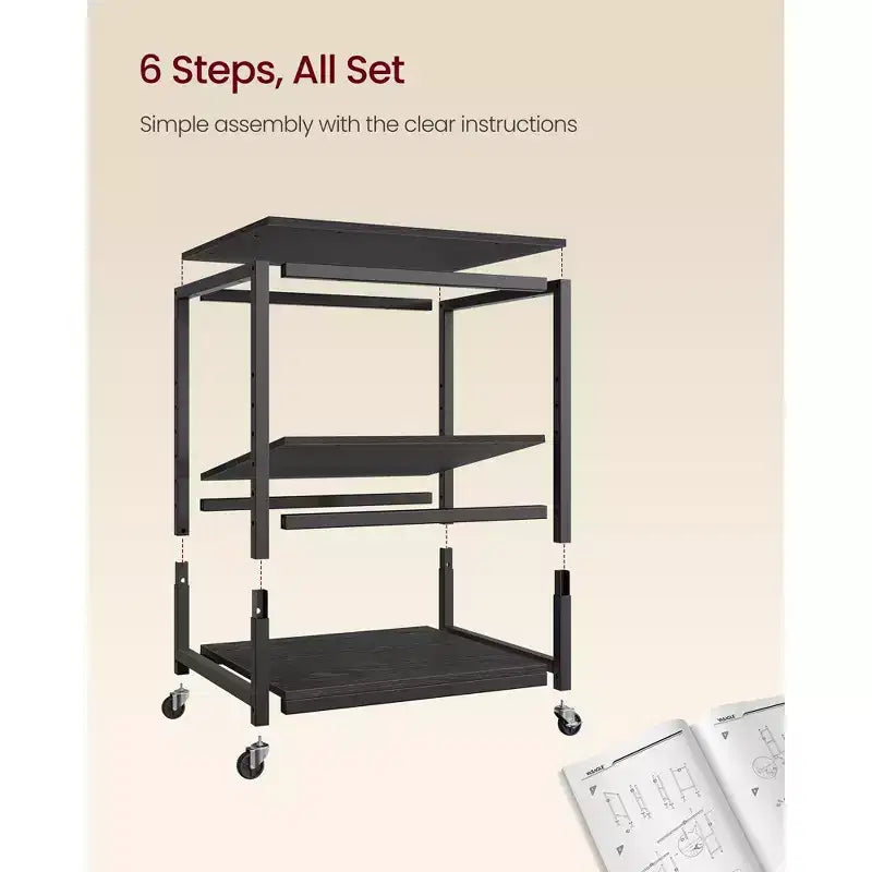VASAGLE Supporto per Stampante, Carrello Porta Stampante, Tavolino Sottoscrivania, Mobile con Rotelle Bloccabili, Struttura in Acciaio, per Ufficio, Scaffale a 3 Livelli