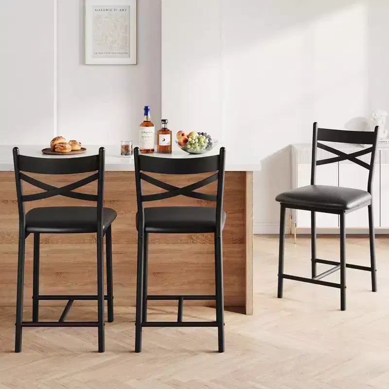 Set di 6 Sgabelli da Bar Altezza Bancone 26 con Telaio in Metallo, Schienale Ergonomico Dritto, Spessi Cuscini Impermeabili Rivestiti in Pelle PU
