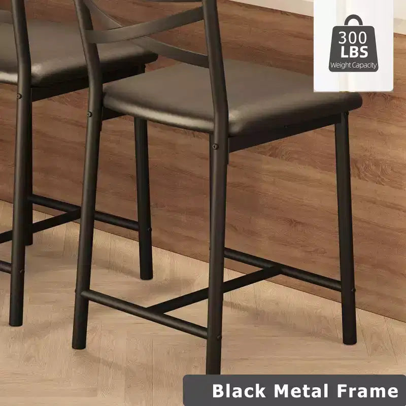 Set di 6 Sgabelli da Bar Altezza Bancone 26 con Telaio in Metallo, Schienale Ergonomico Dritto, Spessi Cuscini Impermeabili Rivestiti in Pelle PU
