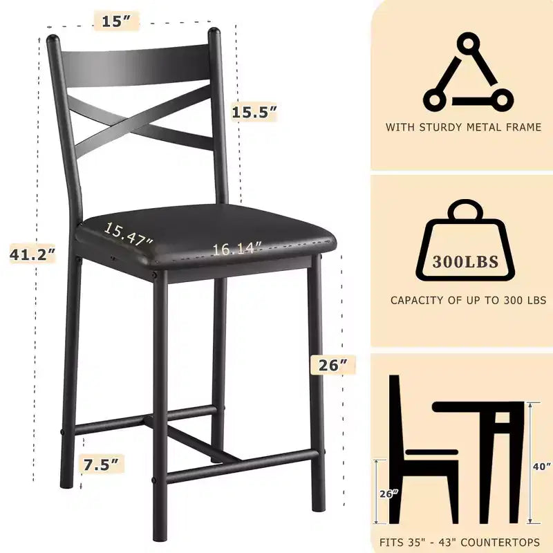 Set di 6 Sgabelli da Bar Altezza Bancone 26 con Telaio in Metallo, Schienale Ergonomico Dritto, Spessi Cuscini Impermeabili Rivestiti in Pelle PU