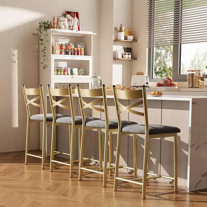 Set di 6 Sgabelli da Bar Altezza Bancone 26 con Telaio in Metallo, Schienale Ergonomico Dritto, Spessi Cuscini Impermeabili Rivestiti in Pelle PU