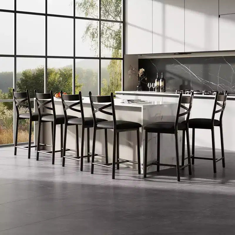 Set di 6 Sgabelli da Bar Altezza Bancone 26 con Telaio in Metallo, Schienale Ergonomico Dritto, Spessi Cuscini Impermeabili Rivestiti in Pelle PU