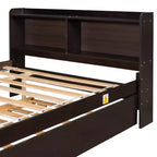 VECELO Letto a piattaforma singolo con rotelle e testiera portaoggetti, base letto con doghe in legno per piccoli spazi