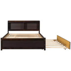VECELO Letto a piattaforma singolo con rotelle e testiera portaoggetti, base letto con doghe in legno per piccoli spazi