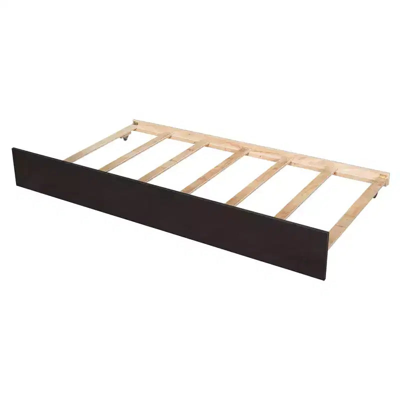 VECELO Letto a piattaforma singolo con rotelle e testiera portaoggetti, base letto con doghe in legno per piccoli spazi