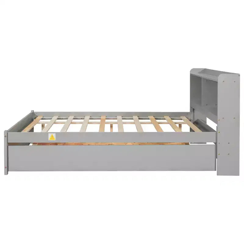 VECELO Letto a piattaforma singolo con rotelle e testiera portaoggetti, base letto con doghe in legno per piccoli spazi