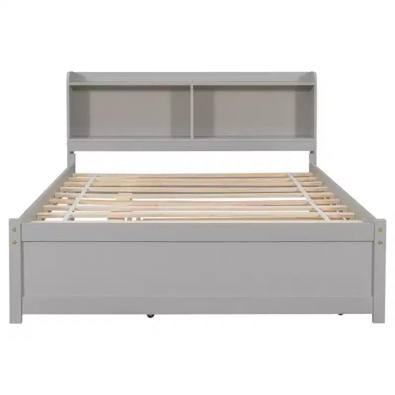 VECELO Letto a piattaforma singolo con rotelle e testiera portaoggetti, base letto con doghe in legno per piccoli spazi