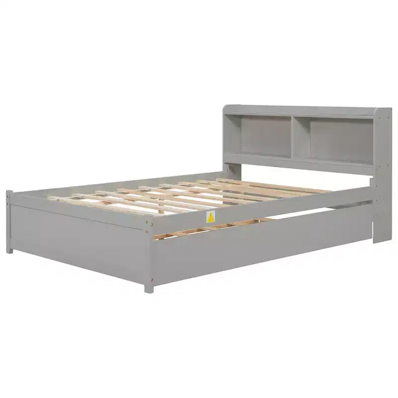 VECELO Letto a piattaforma singolo con rotelle e testiera portaoggetti, base letto con doghe in legno per piccoli spazi