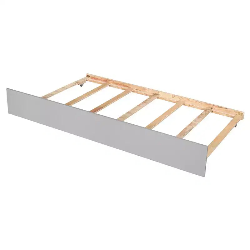 VECELO Letto a piattaforma singolo con rotelle e testiera portaoggetti, base letto con doghe in legno per piccoli spazi