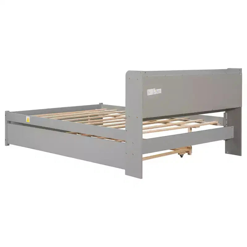VECELO Letto a piattaforma singolo con rotelle e testiera portaoggetti, base letto con doghe in legno per piccoli spazi