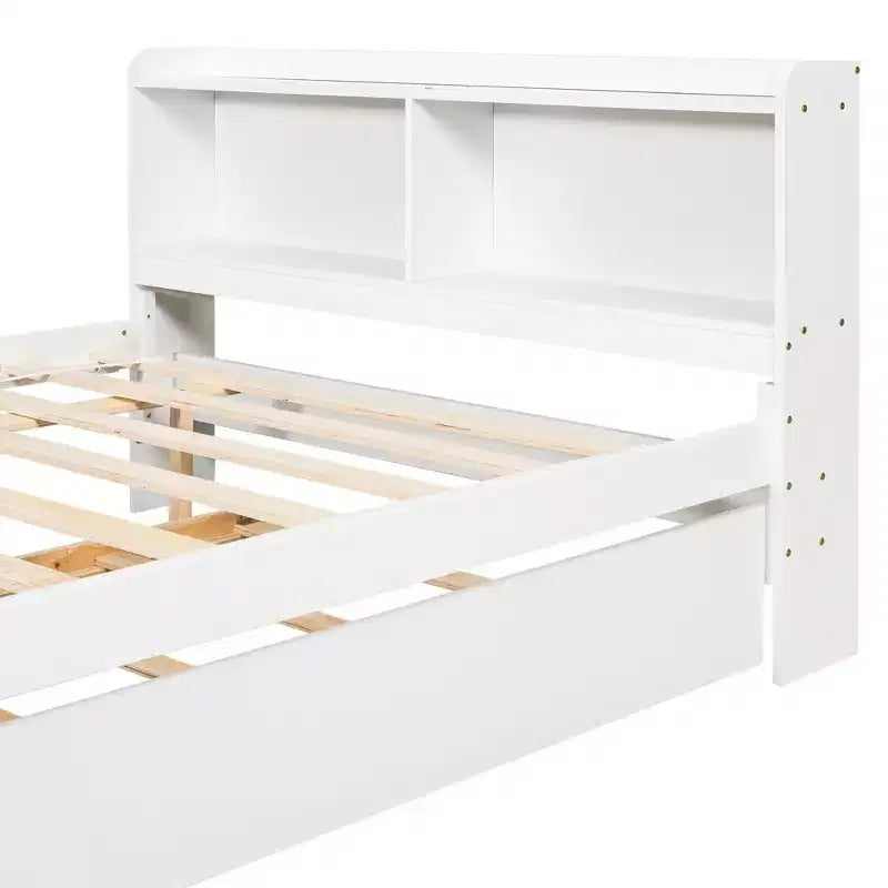 VECELO Letto a piattaforma singolo con rotelle e testiera portaoggetti, base letto con doghe in legno per piccoli spazi