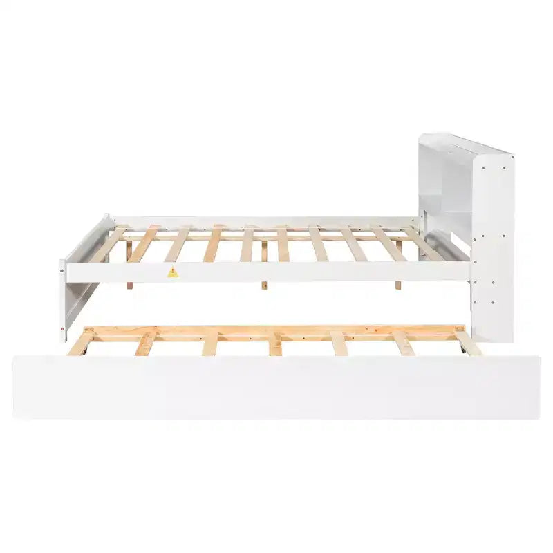 VECELO Letto a piattaforma singolo con rotelle e testiera portaoggetti, base letto con doghe in legno per piccoli spazi